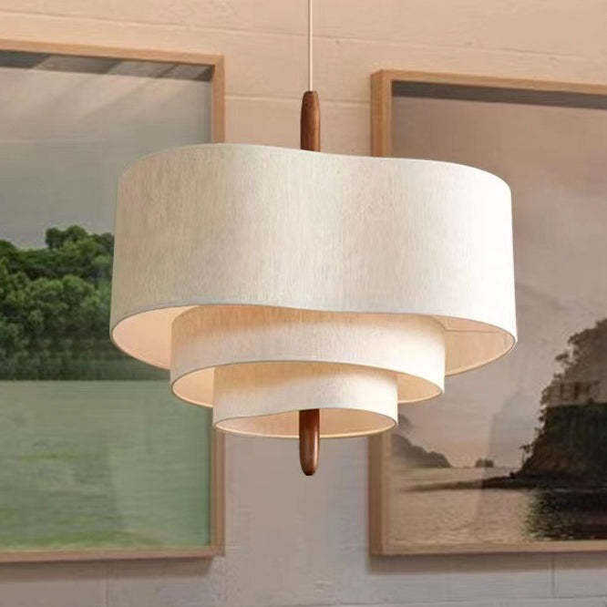 French Corrugated Fabric Solid Wood Pendant Light