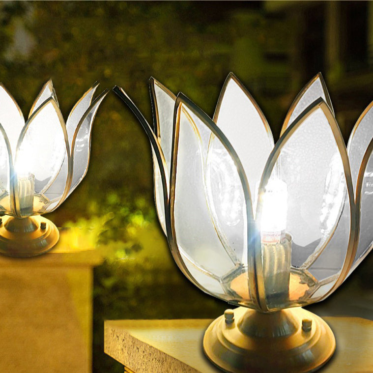 Contemporary Lotus Glass Copper Outdoor Post Light