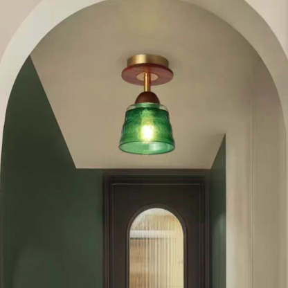 Retro Glass Cup Solid Wood 1-Light Semi-Flush Ceiling Light