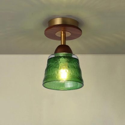 Retro Glass Cup Solid Wood 1-Light Semi-Flush Ceiling Light