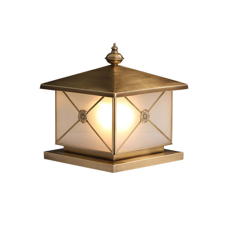 Chinese Square Copper Glass Solar Outdoor Post Light