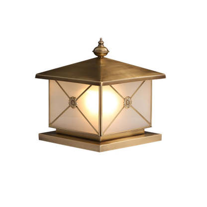Chinese Square Copper Glass Solar Outdoor Post Light