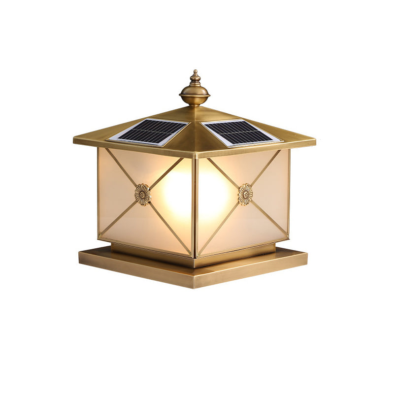 Chinese Square Copper Glass Solar Outdoor Post Light