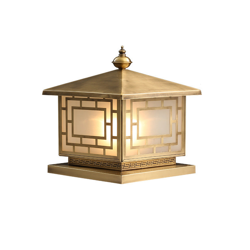 Chinese Square Copper Glass Solar Outdoor Post Light