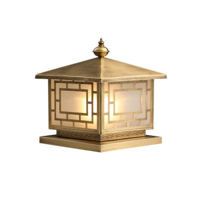 Chinese Square Copper Glass Solar Outdoor Post Light
