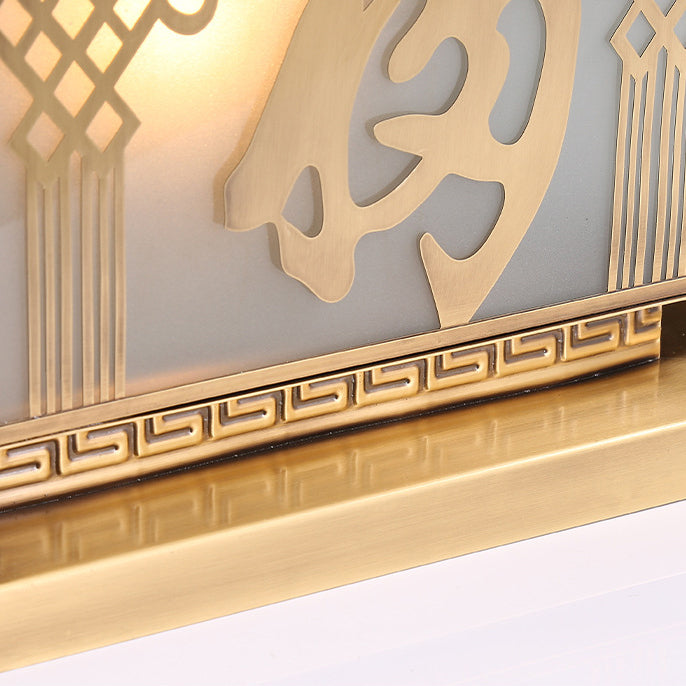 Chinese Square Copper Glass Solar Outdoor Post Light