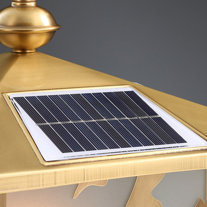 Chinese Square Copper Glass Solar Outdoor Post Light