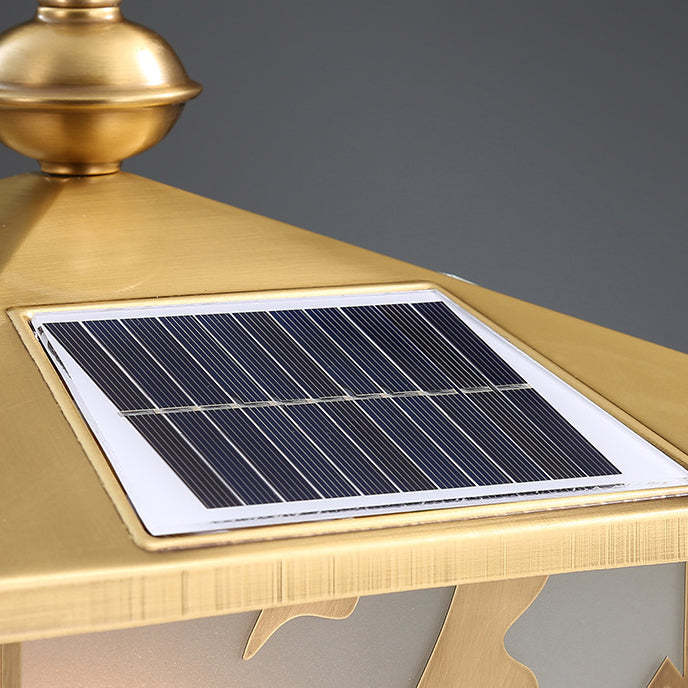 Chinese Square Copper Glass Solar Outdoor Post Light
