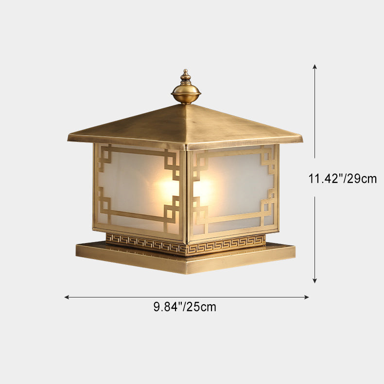 Chinese Square Copper Glass Solar Outdoor Post Light
