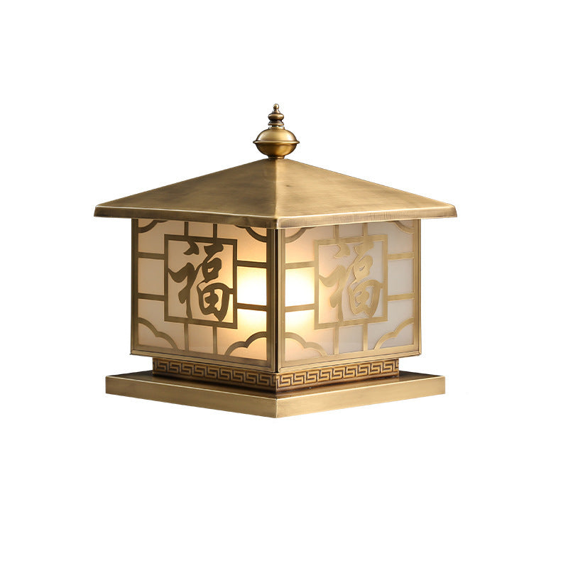 Chinese Square Copper Glass Solar Outdoor Post Light