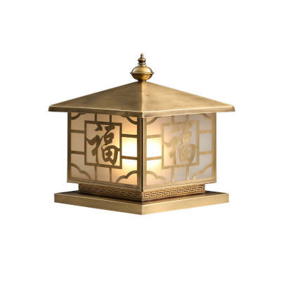 Chinese Square Copper Glass Solar Outdoor Post Light