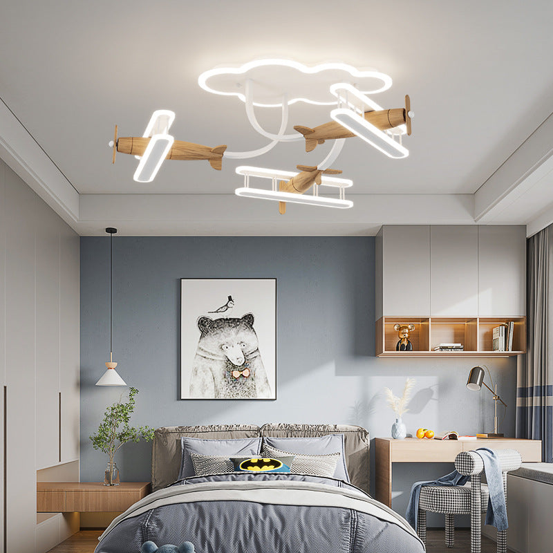Contemporary Cartoon Wood Plane Ceiling Light