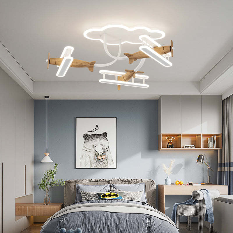 Contemporary Cartoon Wood Plane Ceiling Light