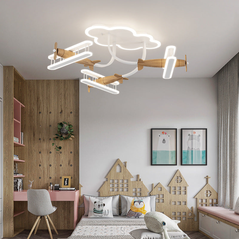 Contemporary Cartoon Wood Plane Ceiling Light