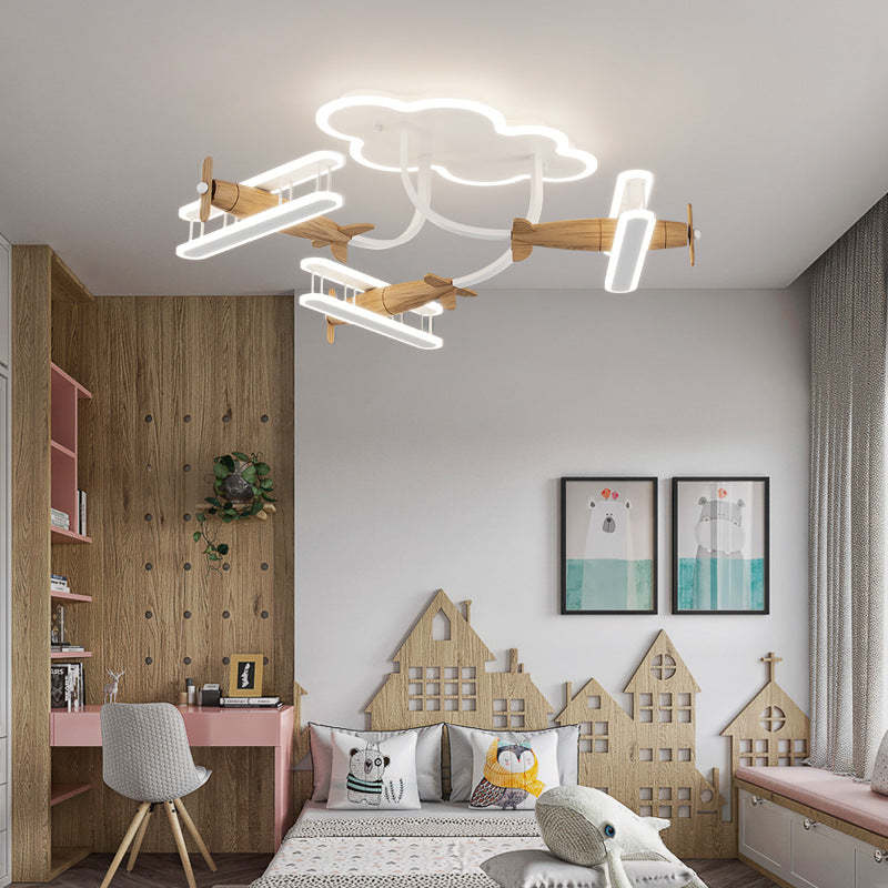 Contemporary Cartoon Wood Plane Ceiling Light