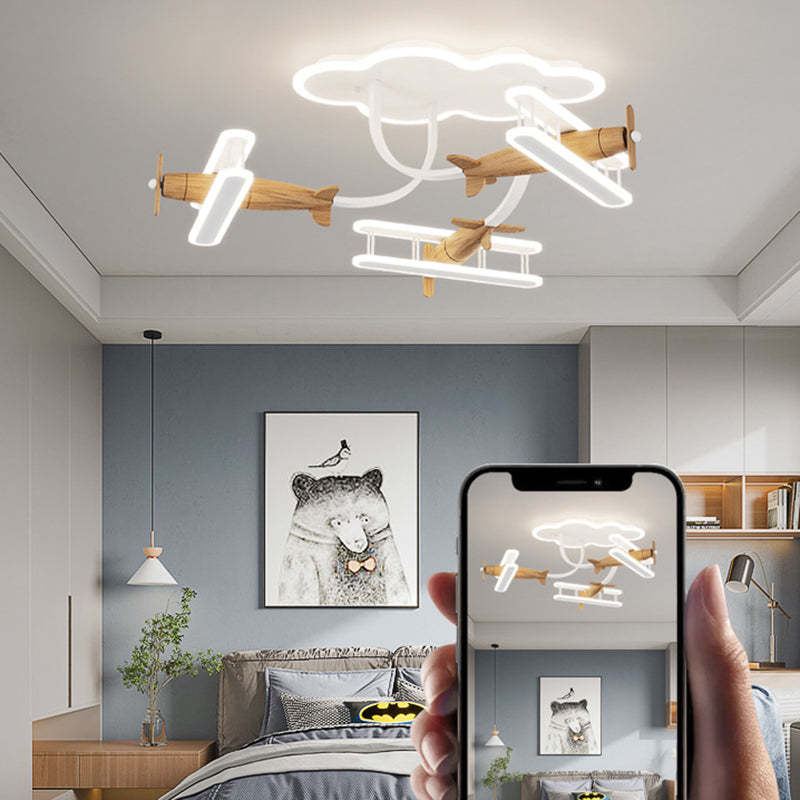 Contemporary Cartoon Wood Plane Ceiling Light