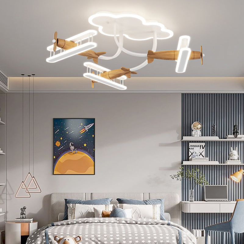 Contemporary Cartoon Wood Plane Ceiling Light