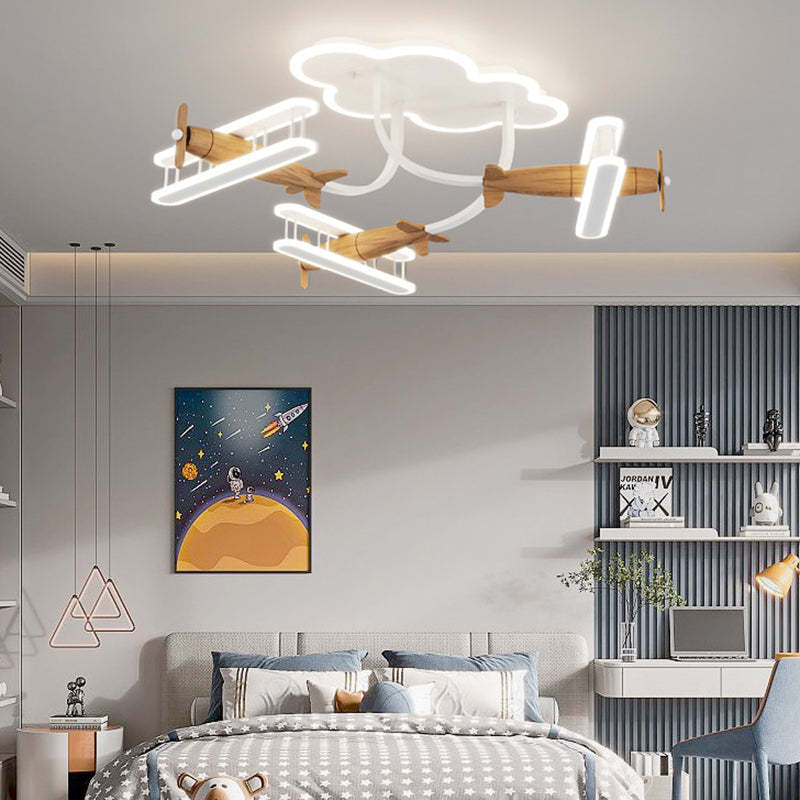 Contemporary Cartoon Wood Plane Ceiling Light