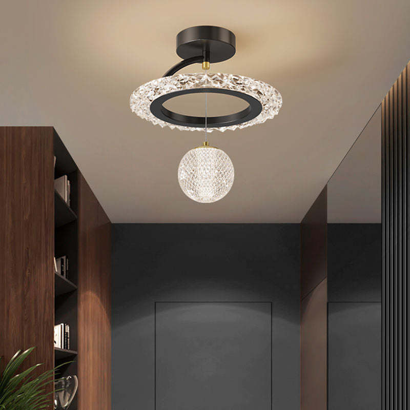 Luxury ring geometric black iron semi-flush mount light, Lighom — Cool White (6000K) / Matte Black / 110V-120V (US/CA)