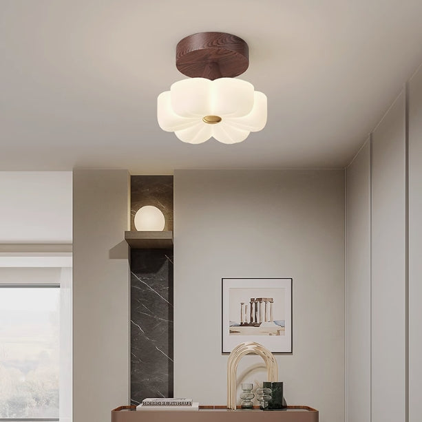 Vintage Solid Wood Flower LED Semi-Flush Ceiling Light