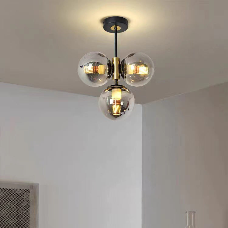 Modern Glass Ball Shade 3-Light Semi-Flush Ceiling Light — Amber / 220V-240V For UK/AU