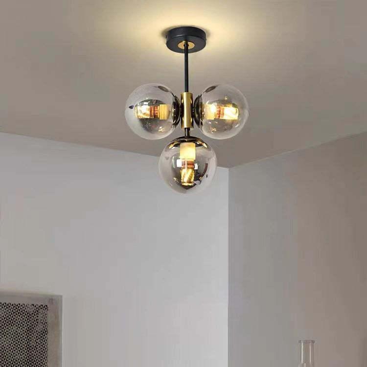 Modern Glass Ball Shade 3-Light Semi-Flush Ceiling Light — Amber / 220V-240V For UK/AU