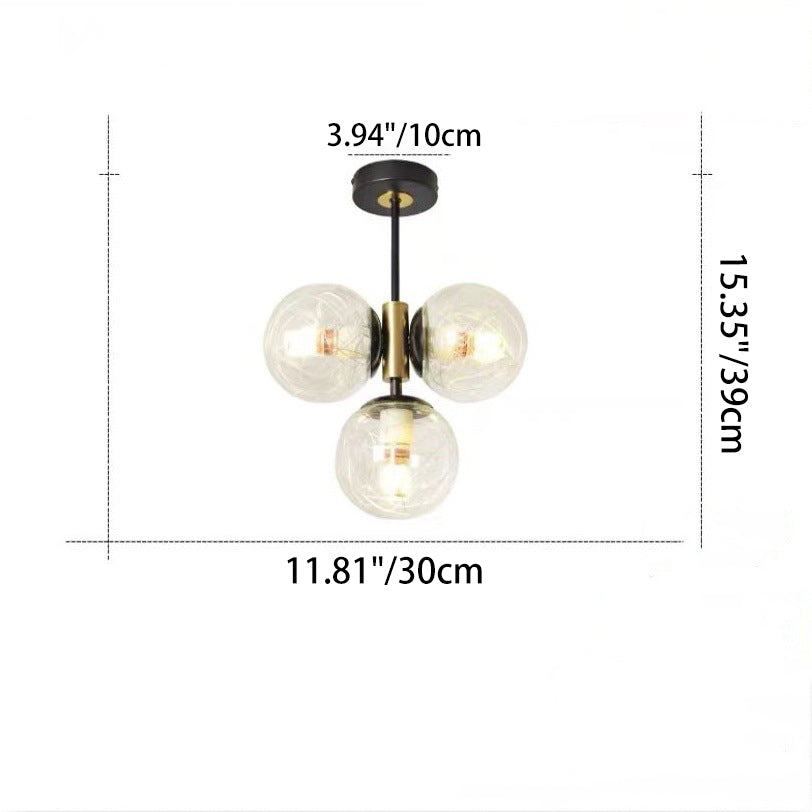 Modern Glass Ball Shade 3-Light Semi-Flush Ceiling Light — Cream White / 220V-240V For UK/AU