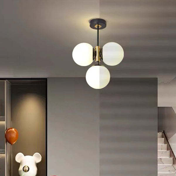 Modern Glass Ball Shade 3-Light Semi-Flush Ceiling Light — Amber / 110V-120V For US/CA