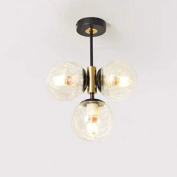 Modern Glass Ball Shade 3-Light Semi-Flush Ceiling Light