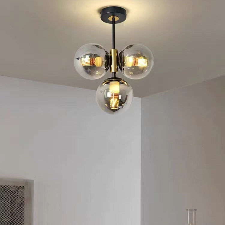 Modern Glass Ball Shade 3-Light Semi-Flush Ceiling Light — Cream White / 110V-120V For US/CA