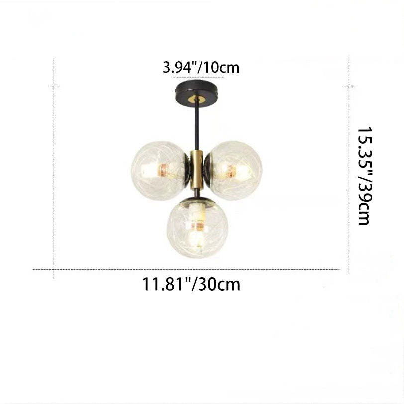 Modern Glass Ball Shade 3-Light Semi-Flush Ceiling Light — Cream White / 220V-240V For UK/AU