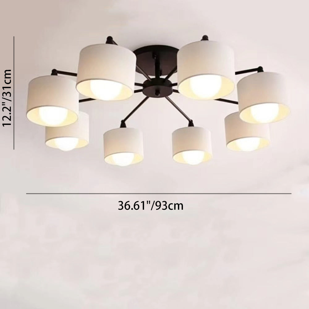 Scandinavian Iron Cylinder 8-Light Ceiling Light — White / 220V-240V For UK/AU