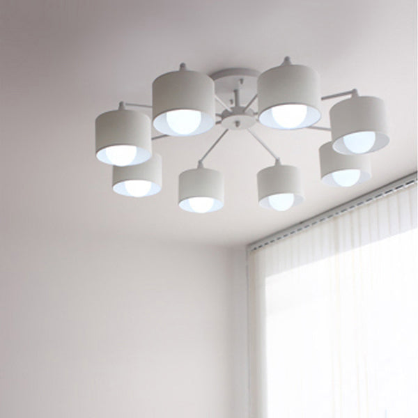 Scandinavian Iron Cylinder 8-Light Ceiling Light — Black / 220V-240V For UK/AU