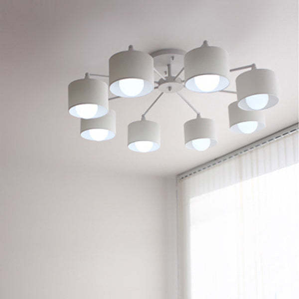 Scandinavian Iron Cylinder 8-Light Ceiling Light — Black / 220V-240V For UK/AU