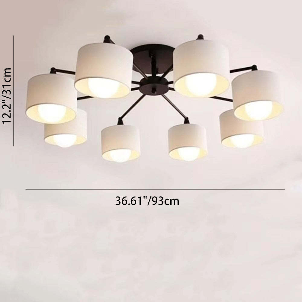 Scandinavian Iron Cylinder 8-Light Ceiling Light — White / 220V-240V For UK/AU