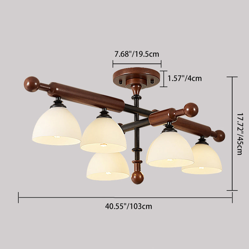 French Solid Wood Round 4/6-Light Ceiling Light — 4 / B / 220V-240V For UK/AU