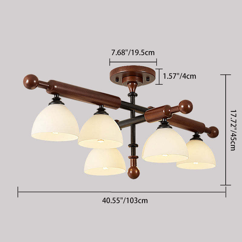 French Solid Wood Round 4/6-Light Ceiling Light — 4 / B / 220V-240V For UK/AU