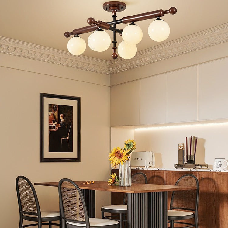 French Solid Wood Round 4/6-Light Ceiling Light