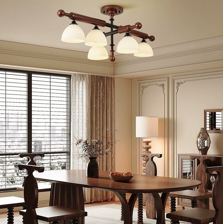 French Solid Wood Round 4/6-Light Ceiling Light — 6 / A / 220V-240V For UK/AU