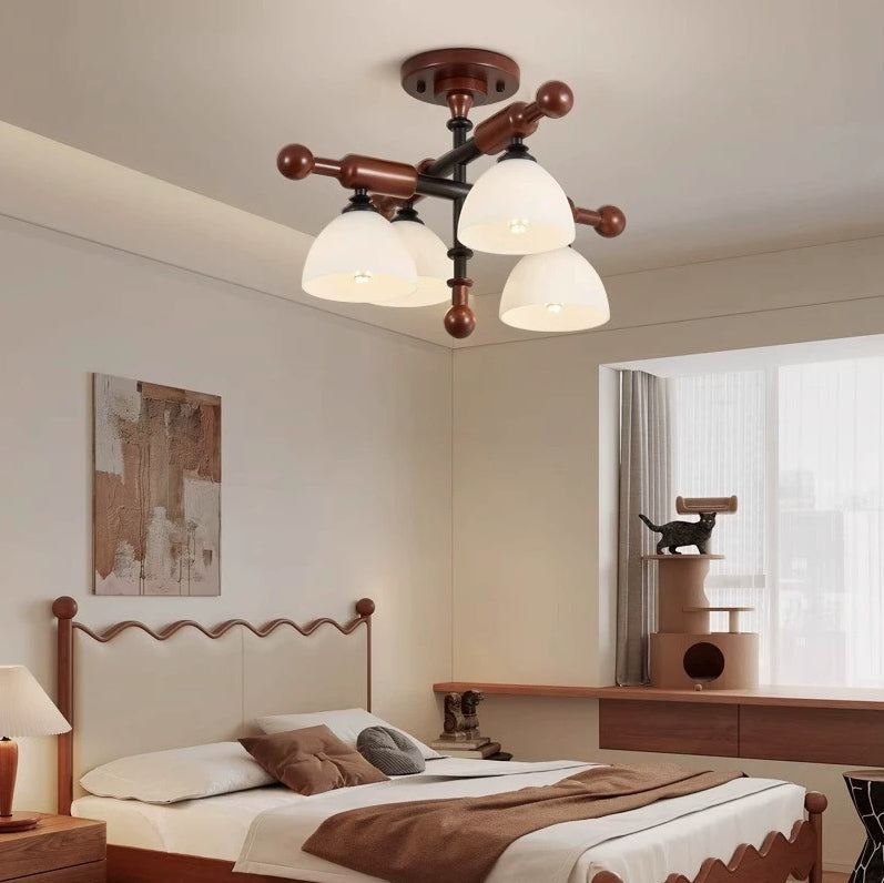 French Solid Wood Round 4/6-Light Ceiling Light — 4 / A / 220V-240V For UK/AU