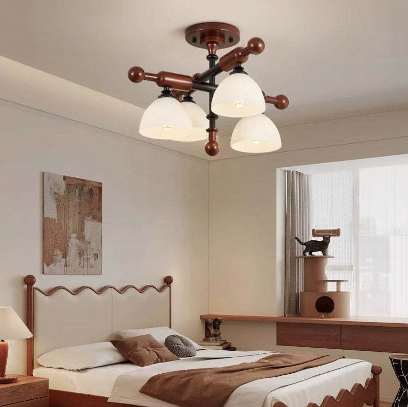 French Solid Wood Round 4/6-Light Ceiling Light — 4 / A / 220V-240V For UK/AU