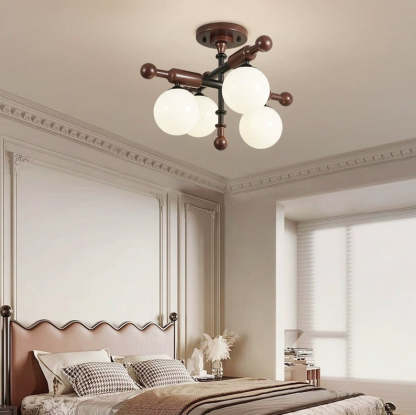 French Solid Wood Round 4/6-Light Ceiling Light — 4 / A / 110V-120V For US/CA