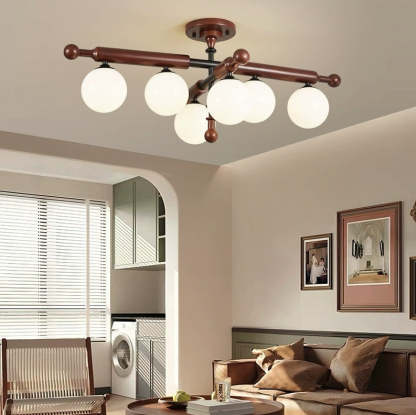 French Solid Wood Round 4/6-Light Ceiling Light