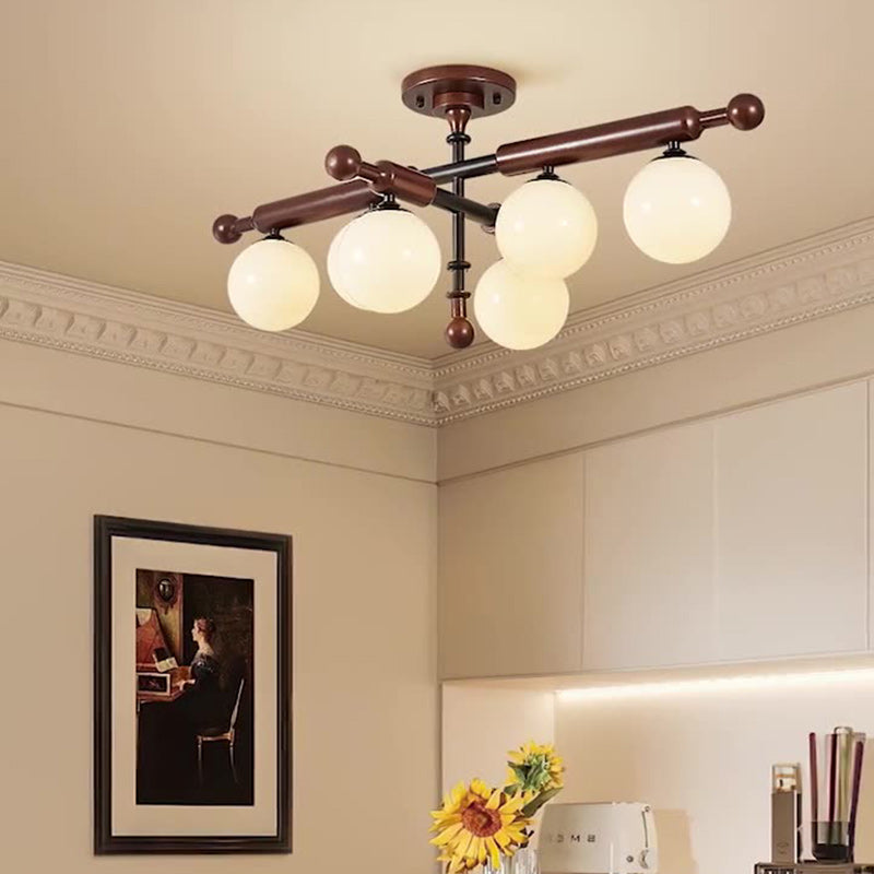 French Solid Wood Round 4/6-Light Ceiling Light — 6 / B / 110V-120V For US/CA