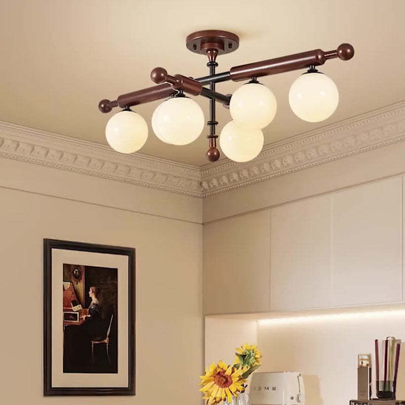 French Solid Wood Round 4/6-Light Ceiling Light — 6 / B / 110V-120V For US/CA