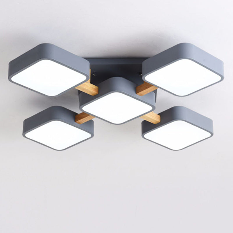 Scandinavian Macaron Wood Square Ceiling Light