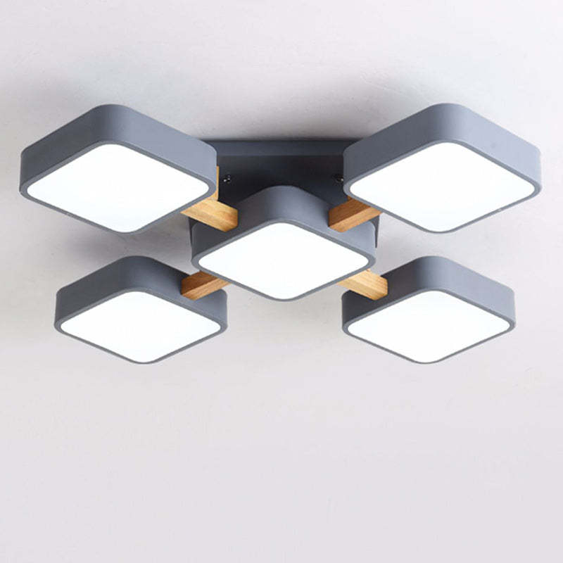 Scandinavian Macaron Wood Square Ceiling Light
