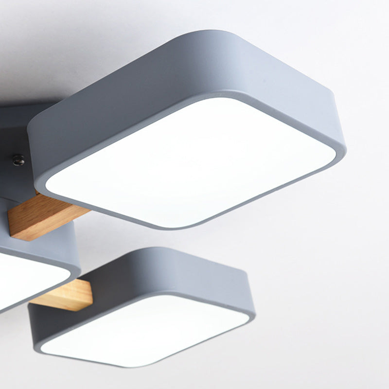 Scandinavian Macaron Wood Square Ceiling Light — 5 - White / 220V-240V For UK/AU / Infinitely Dimmable