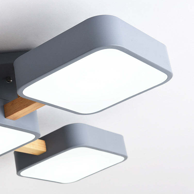 Scandinavian Macaron Wood Square Ceiling Light — 5 - White / 220V-240V For UK/AU / Infinitely Dimmable