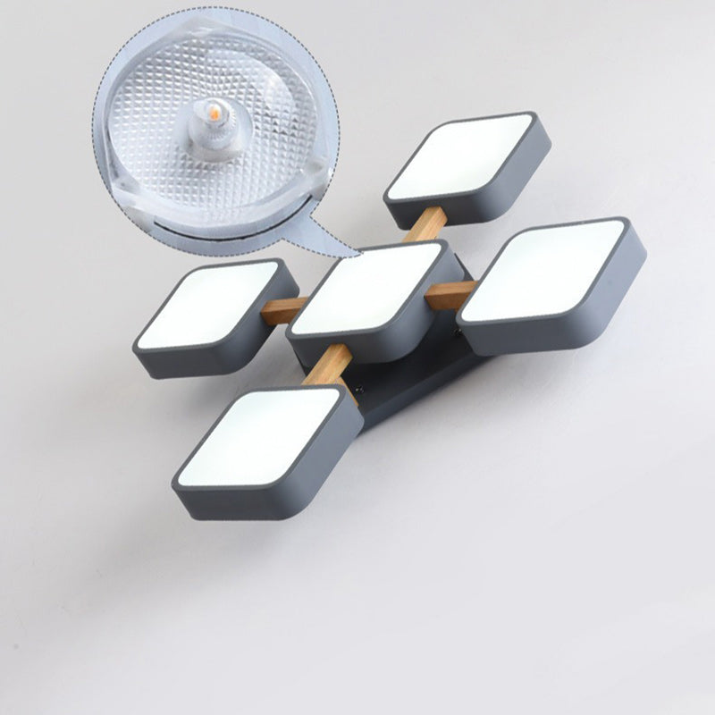Scandinavian Macaron Wood Square Ceiling Light — 5 - Gray / 220V-240V For UK/AU / Infinitely Dimmable